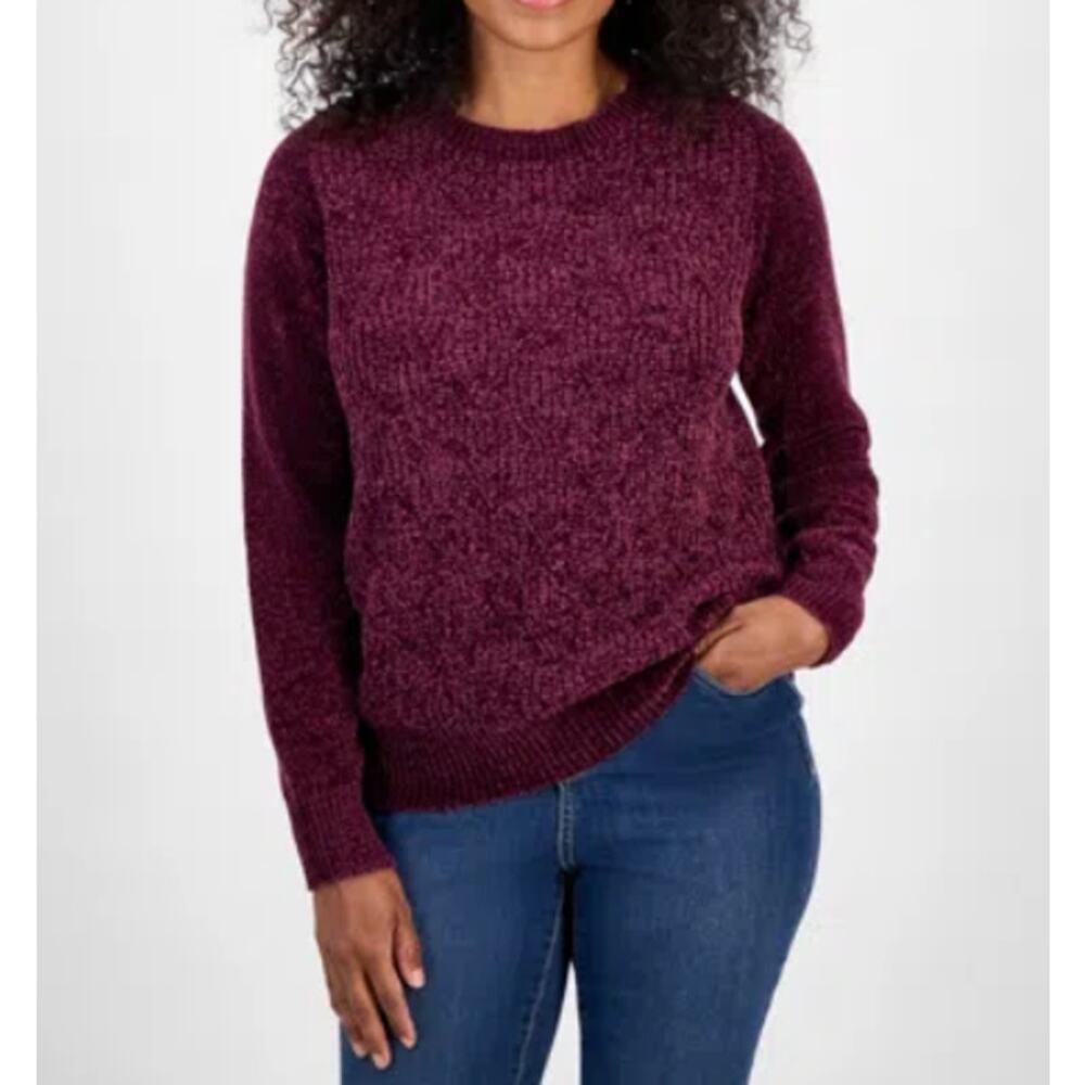 Style&Co Women's Chenille Crewneck Cable Knit Sweater Size L